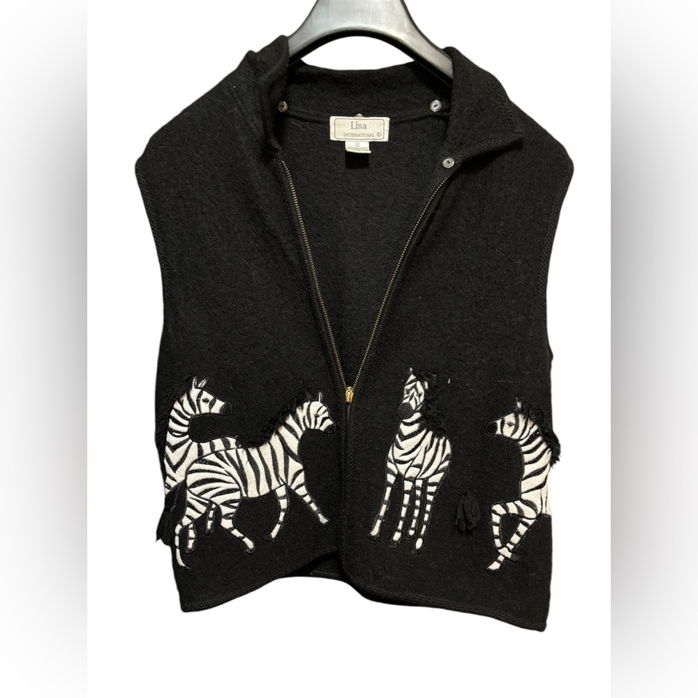 LISA INTERNATIONAL women’s size Medium‎ 100% Boiled Wool Zebra Vest